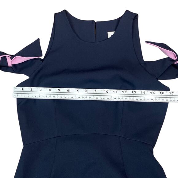 Milly $450 Madison Navy Blue Bow Detail Cold Shoulder A-line Dress SZ 8 - Picture 9 of 12